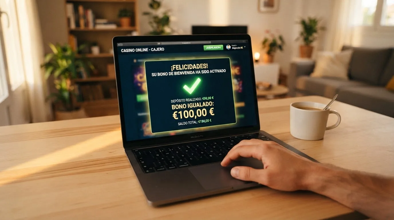 Pantalla de depósito en un casino online español con el bono de bienvenida activado