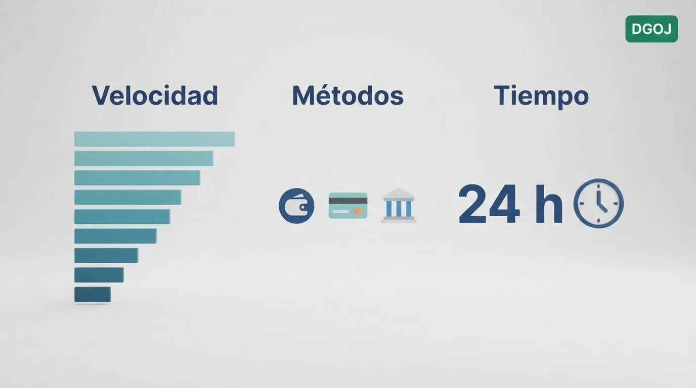 Una tabla comparativa simplificada con nombres de operadores, métodos de pago y tiempos de retirada, destacando visualmente las opciones más rápidas