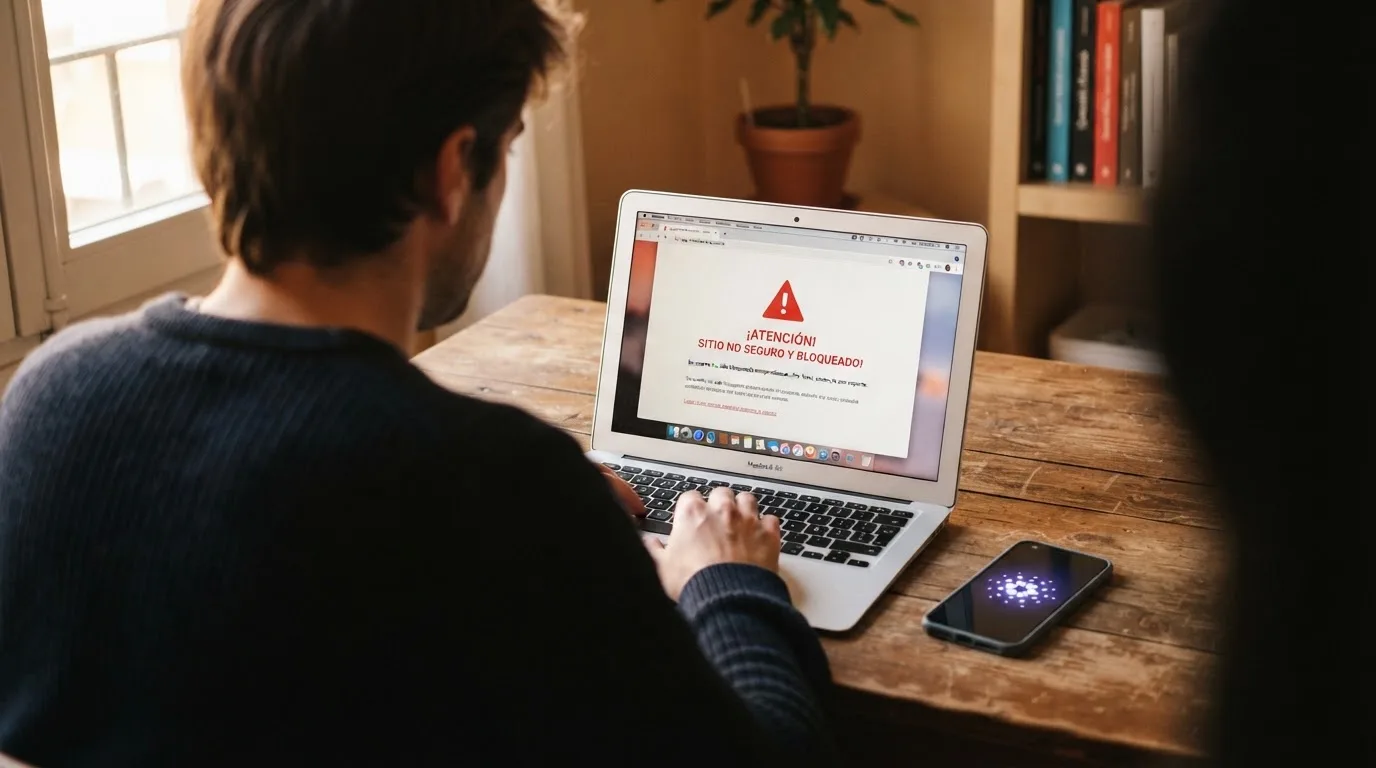 Documento oficial con el sello de la DGOJ y un dominio .es tachado junto al símbolo de Ethereum