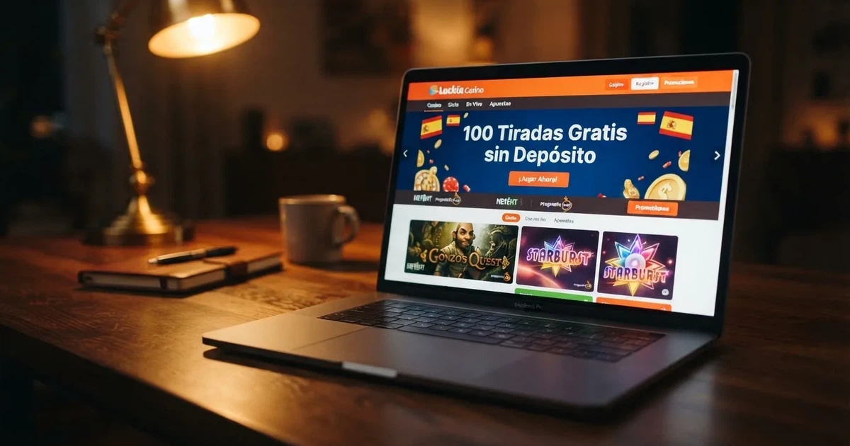 Pantalla de inicio de un casino online español con una promoción destacada de tiradas gratis sin depósito