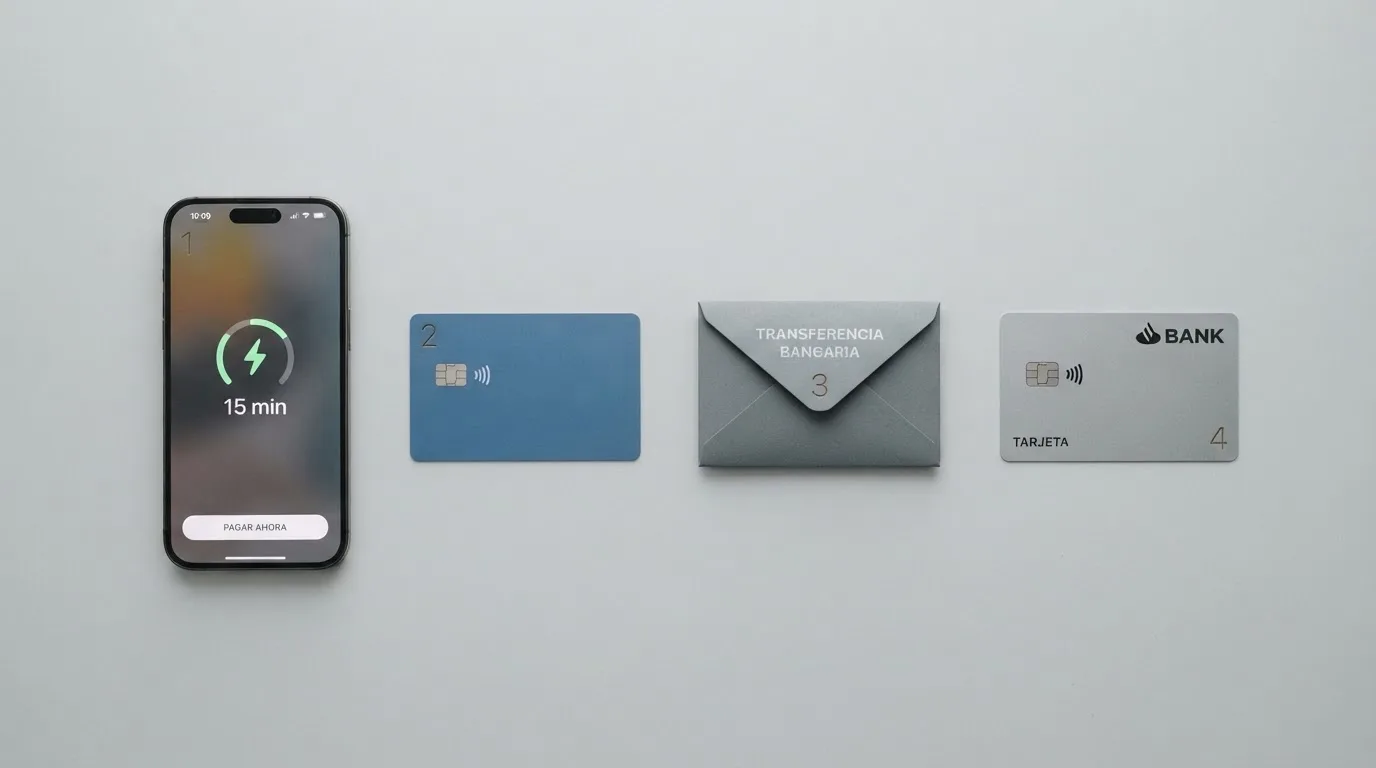 Los iconos de los principales métodos de pago para retirar (PayPal, Skrill, transferencia bancaria, tarjeta) ordenados del más rápido al más lento sobre un fondo limpio