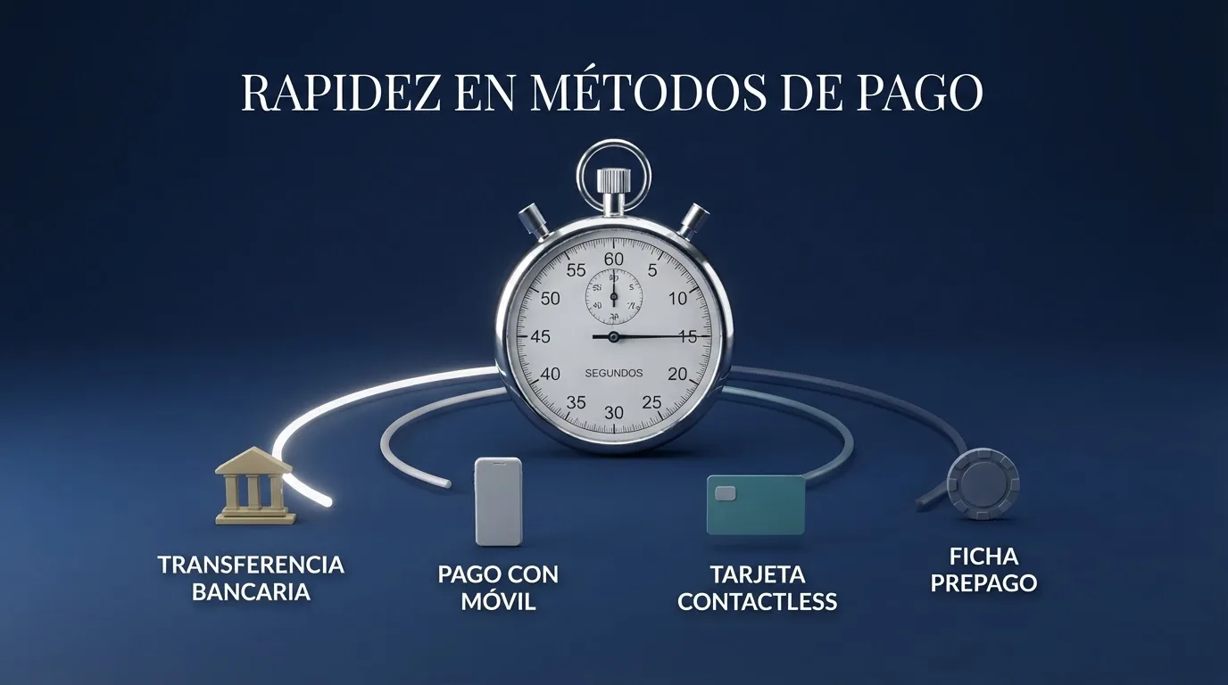 Pantalla dividida con los logos de Trustly, PayPal, Bizum y transferencia bancaria junto a un cronómetro