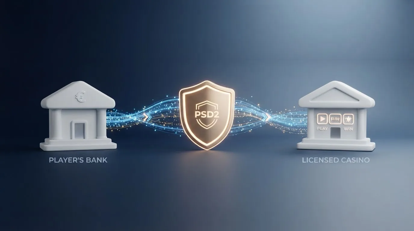 Diagrama del flujo de pago con Trustly mostrando la conexión directa entre la cuenta bancaria del jugador y el casino online mediante Open Banking sin intermediarios